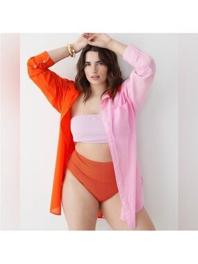 J. Crew Cotton Button-up Beach Colorblock Coverup